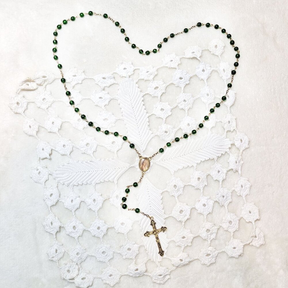 Lady of Fatima Emerald Green Vintage Rosary Prayer Beads I hope in Thee 2019